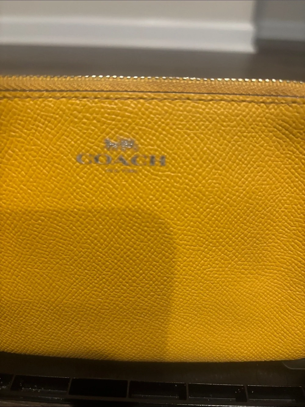 Coach Yellow Pebbled Leather Wristlet Clutch